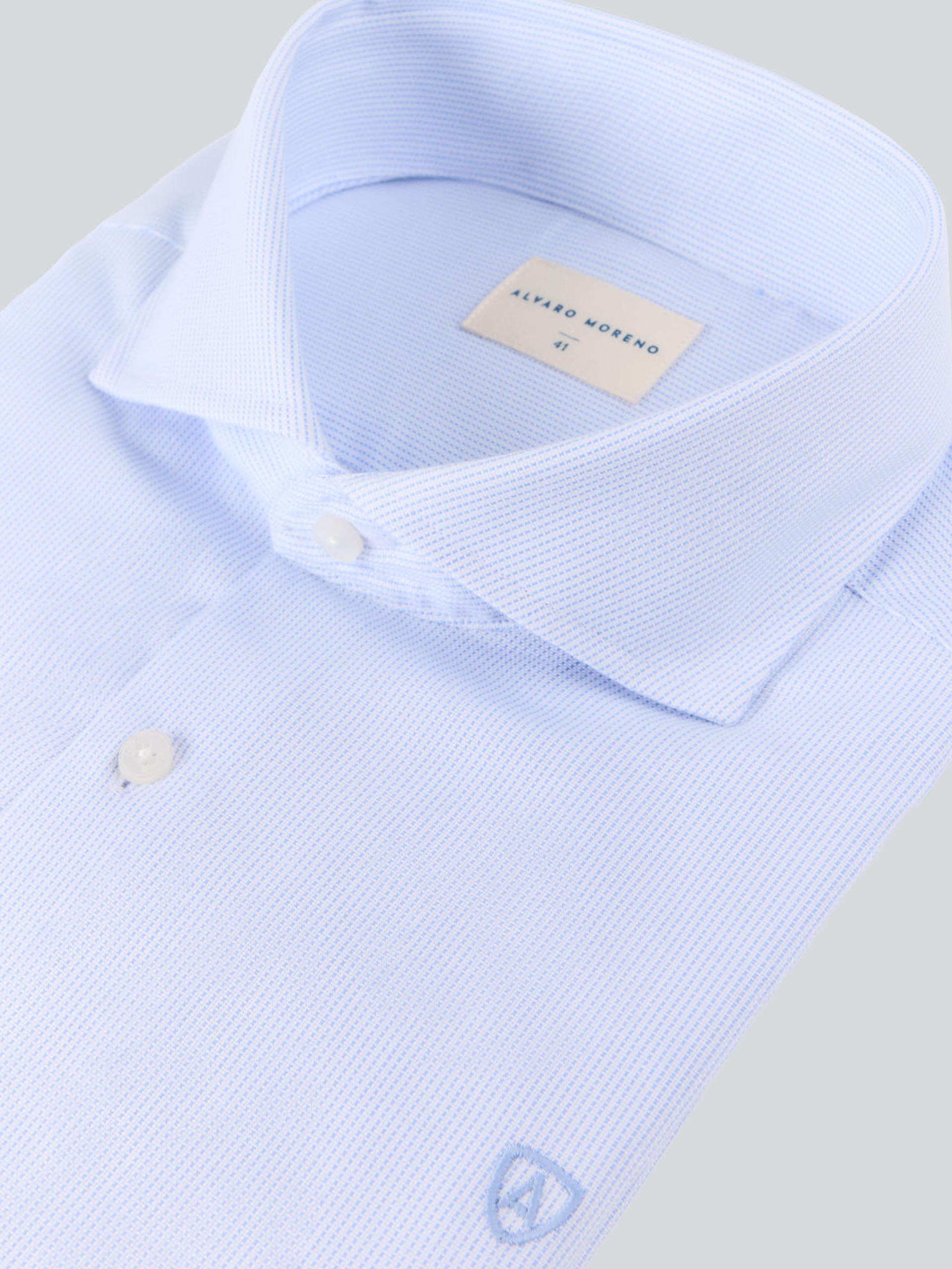 CAMISA VESTIR MICRO RAYAS CELESTE