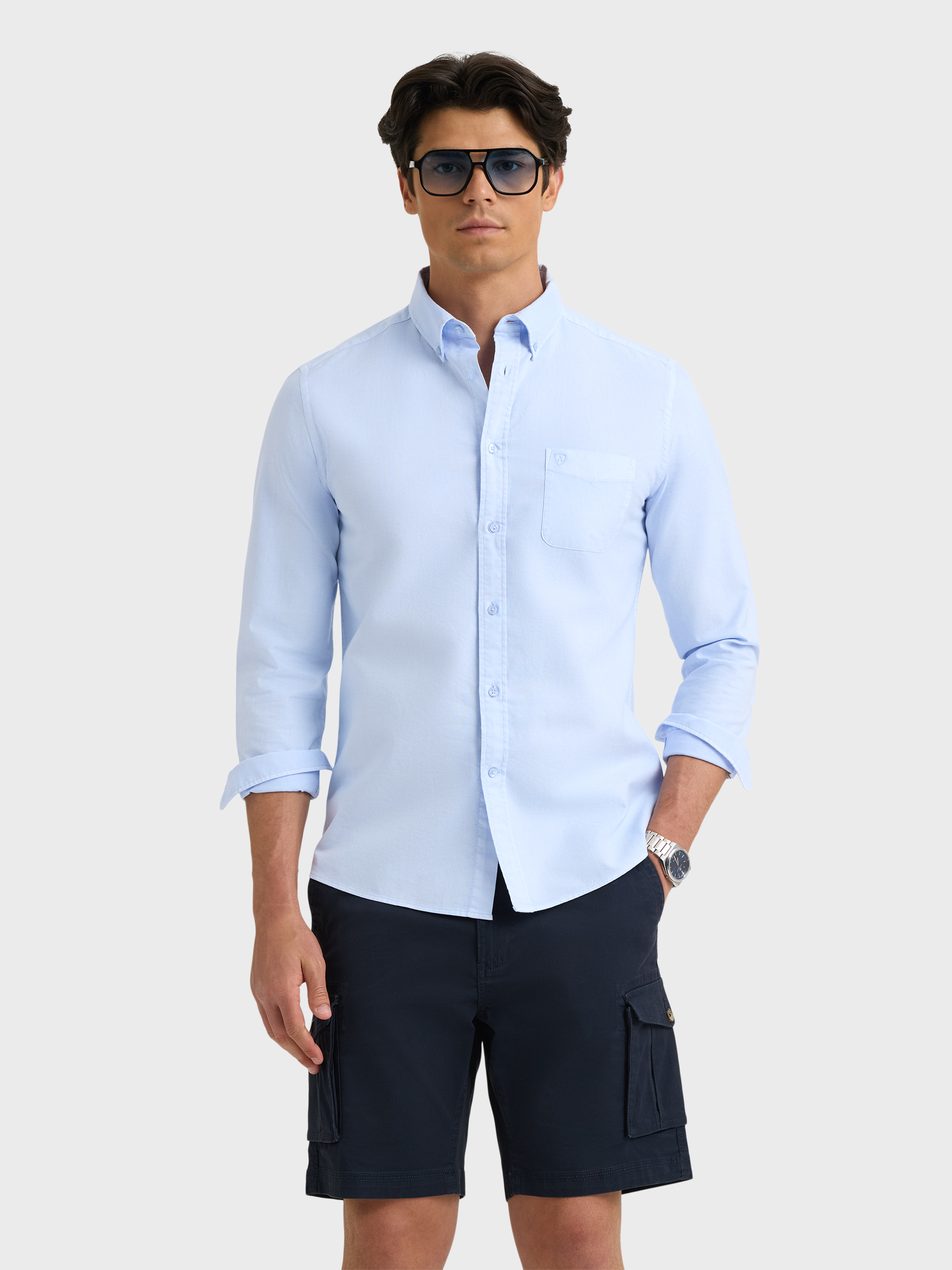 CAMISA OXFORD POCKET DYE CELESTE
