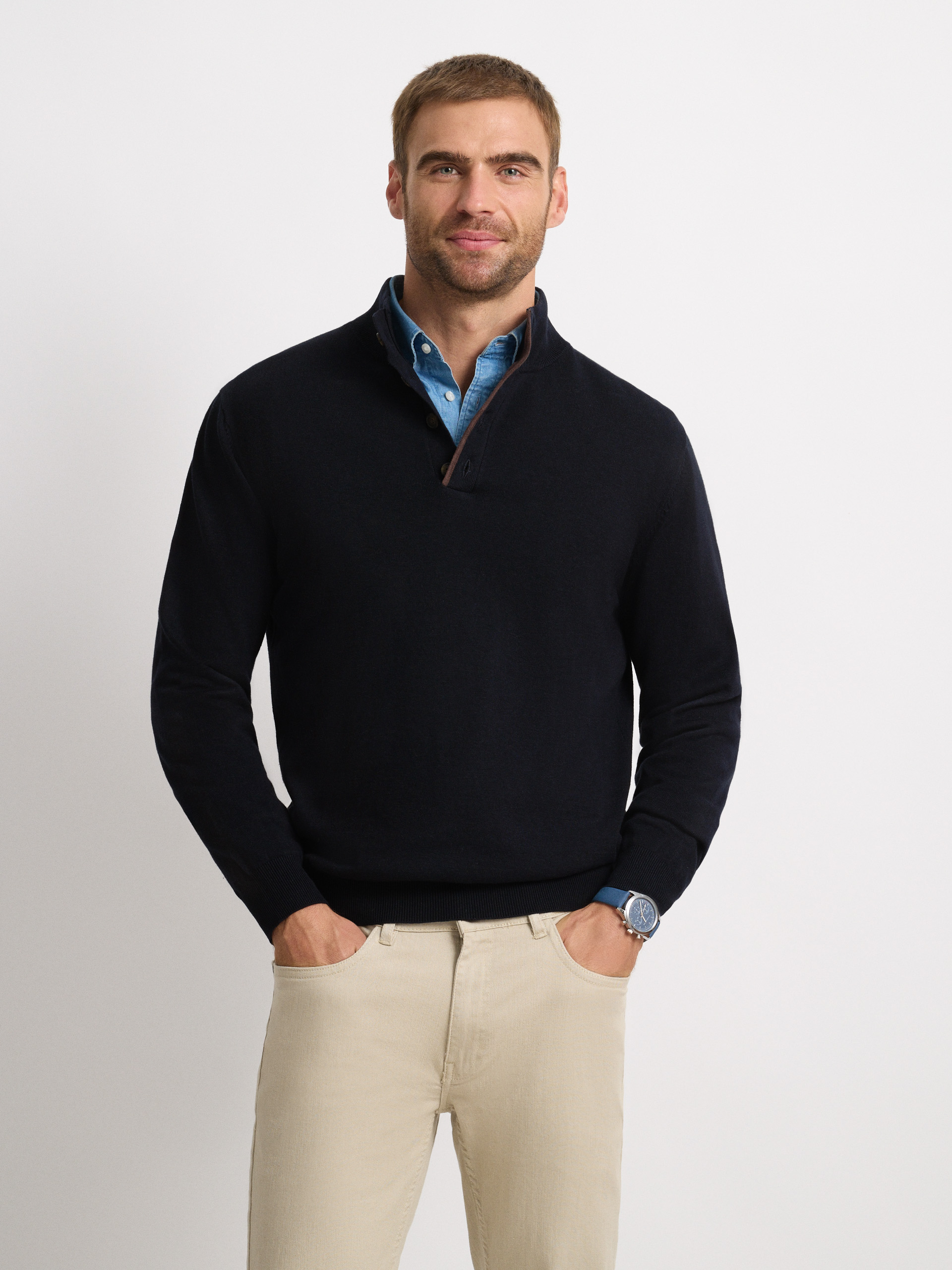 JERSEY BUTTON COLLAR AZUL MARINO