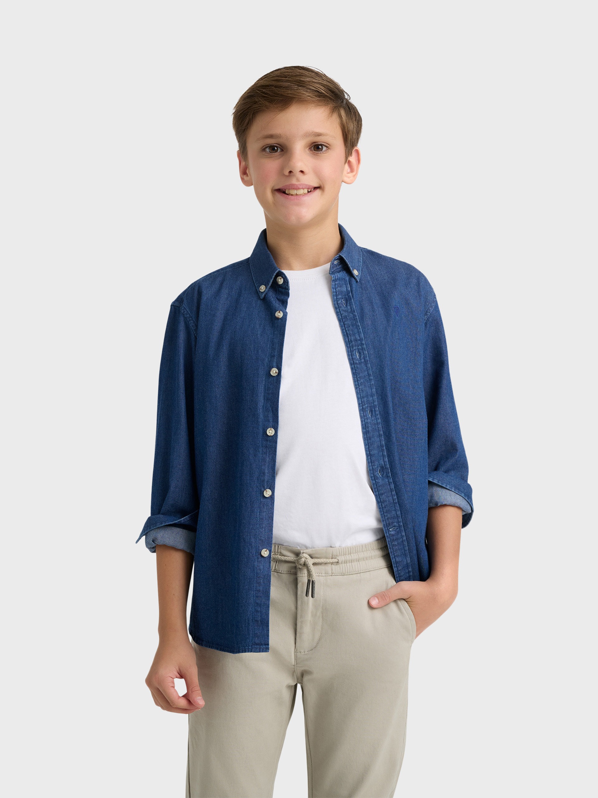 CAMISA DENIM BUTTON DOWN KIDS AZUL MARINO
