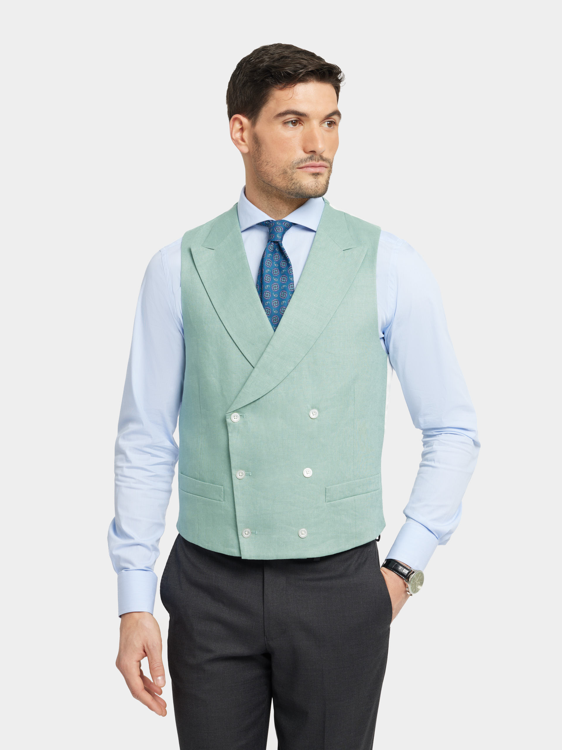 CHALECO LINO VERDE AGUA