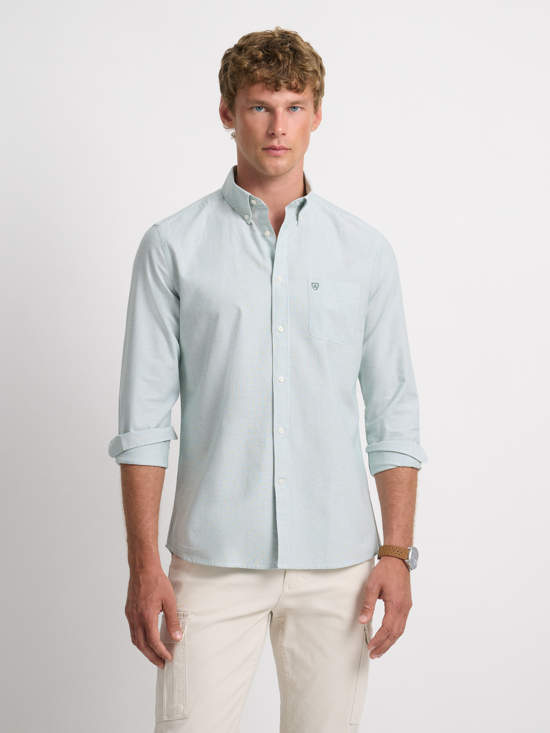 CAMISA MIL RAYAS POCKET VERDE