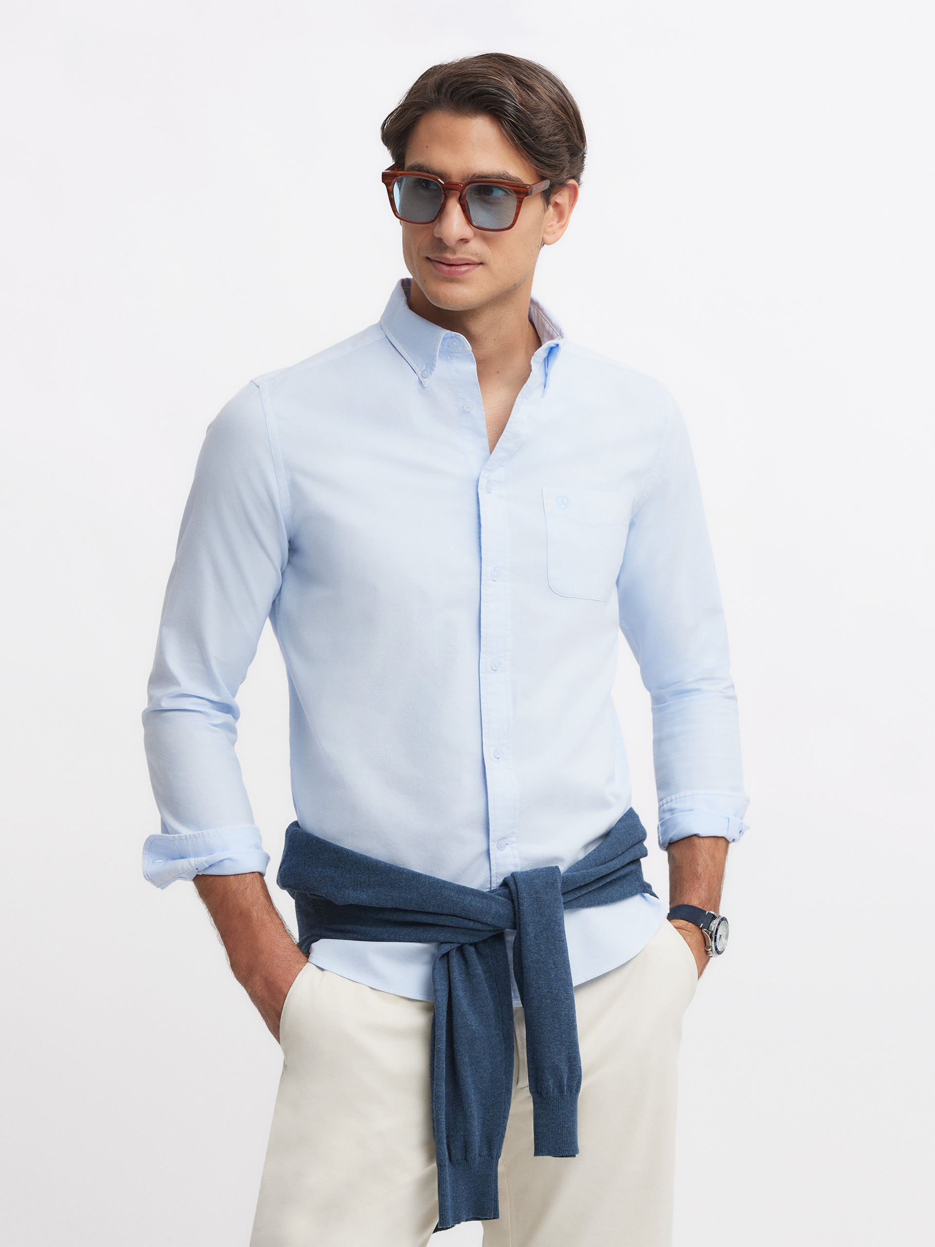 CAMISA OXFORD POCKET DYE CELESTE