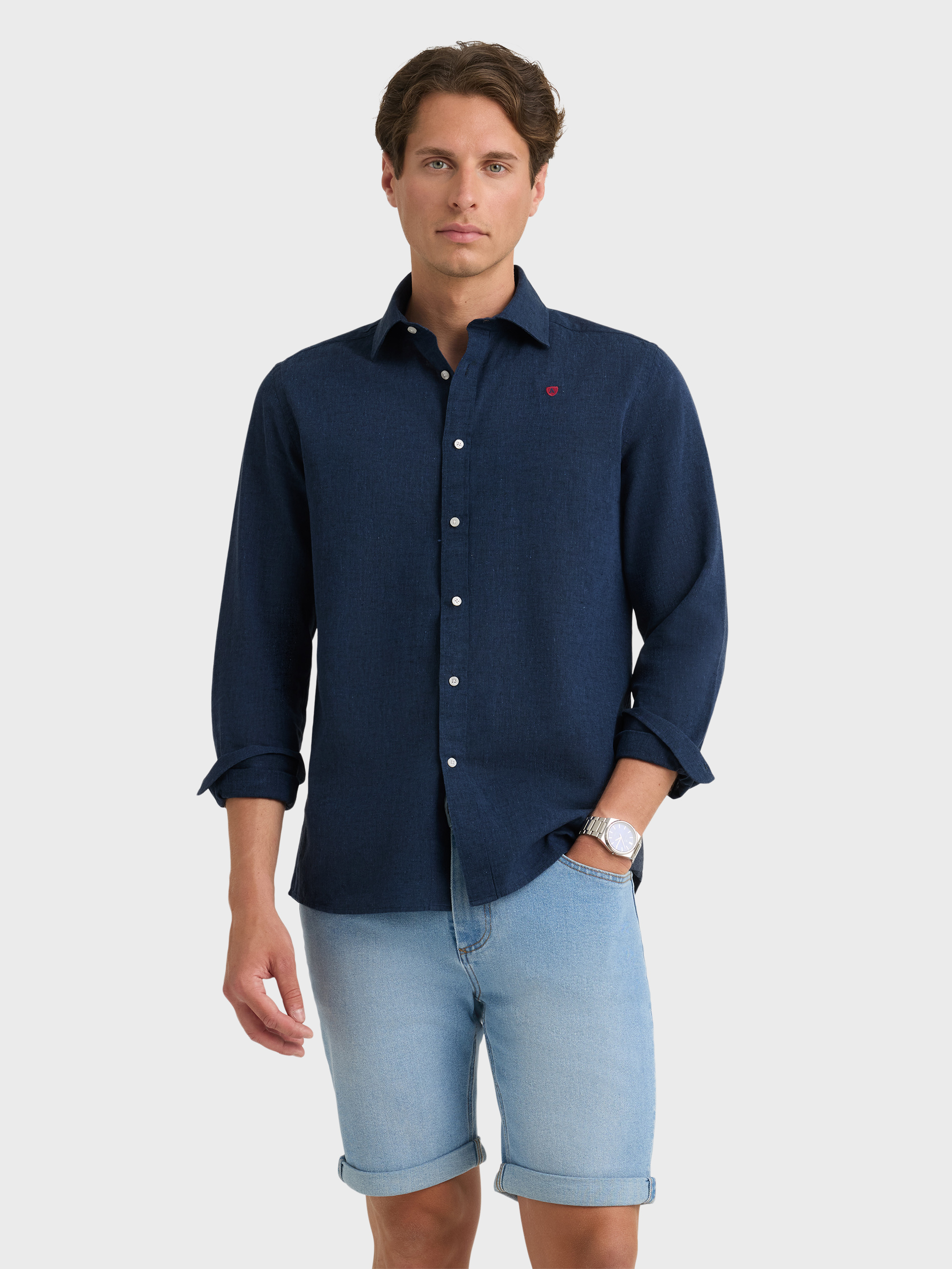 CAMISA LINO CHAMBRAY AZUL MARINO