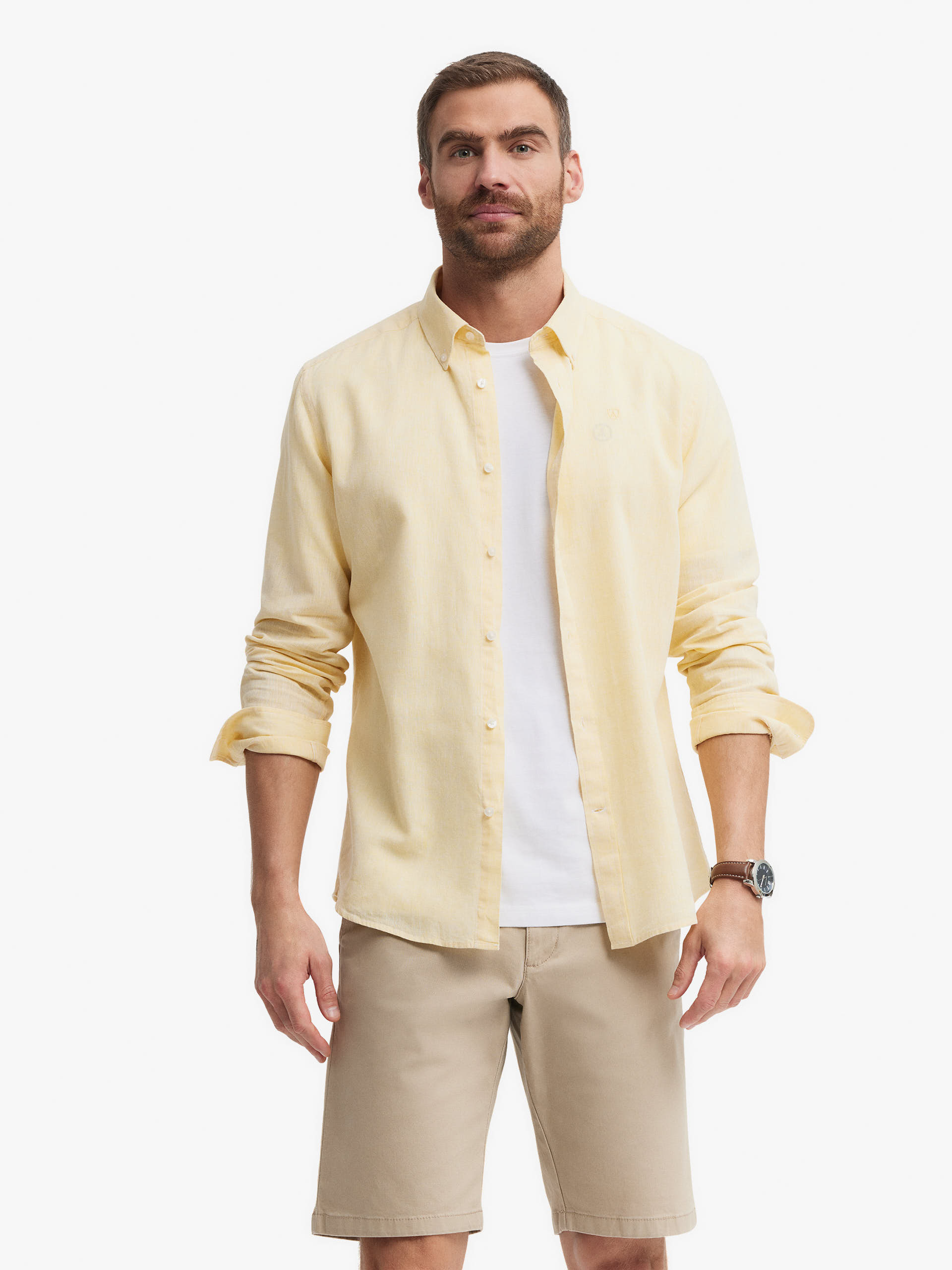 CAMISA LINO C.BOTON AMARILLO
