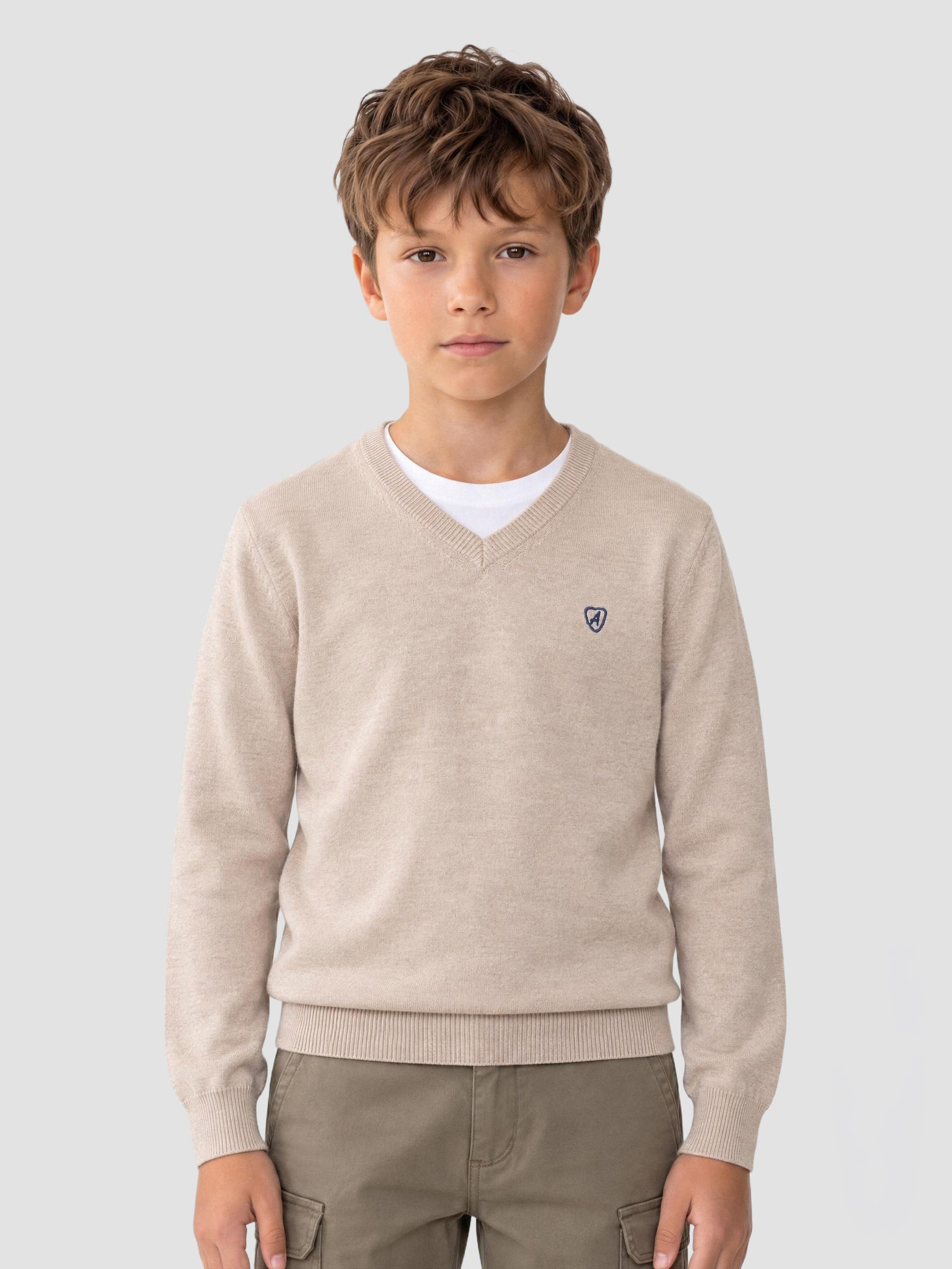 JERSEY V-NECK KIDS BEIGE
