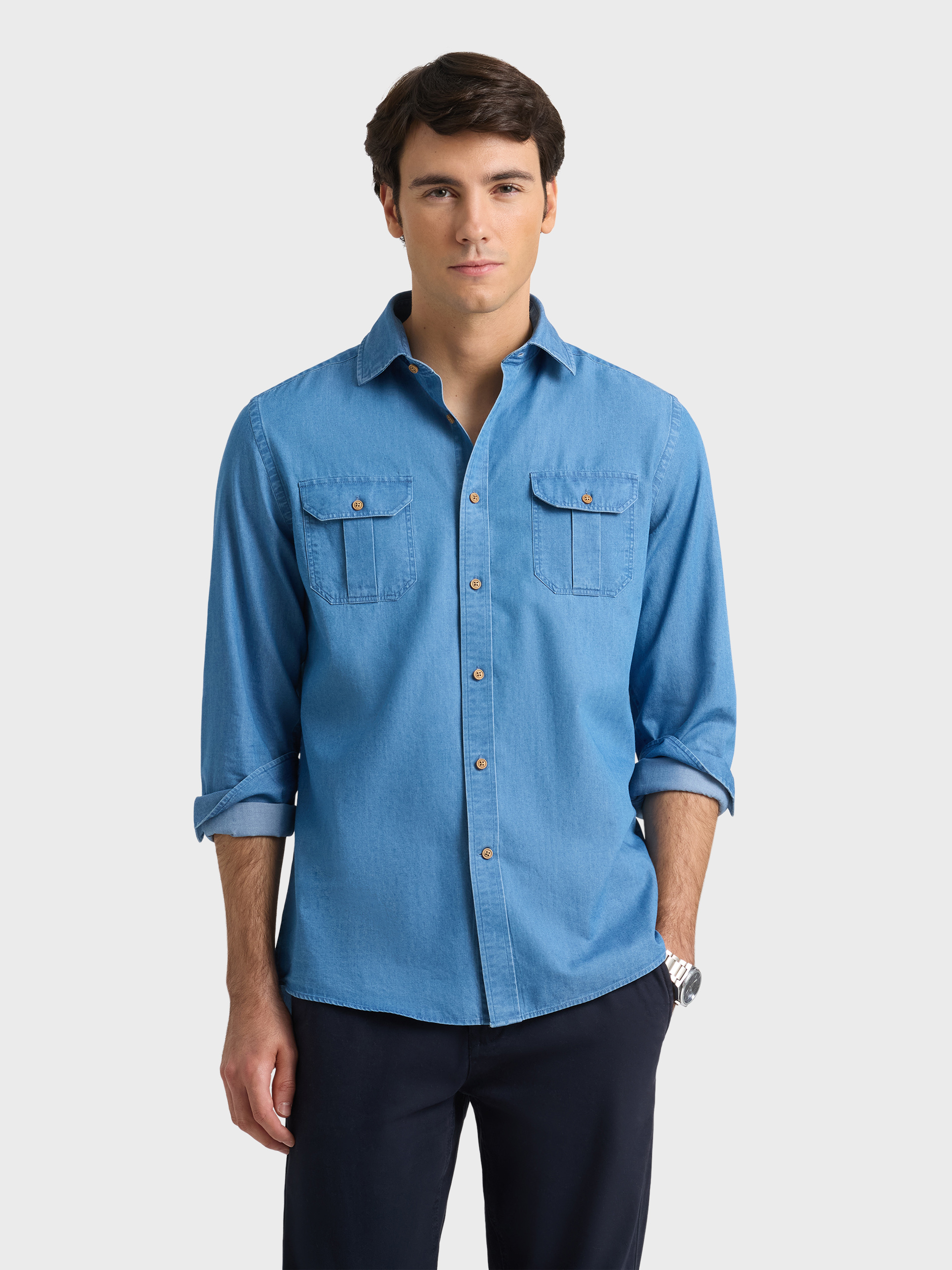 CAMISA DENIM BOLSILLOS AZUL