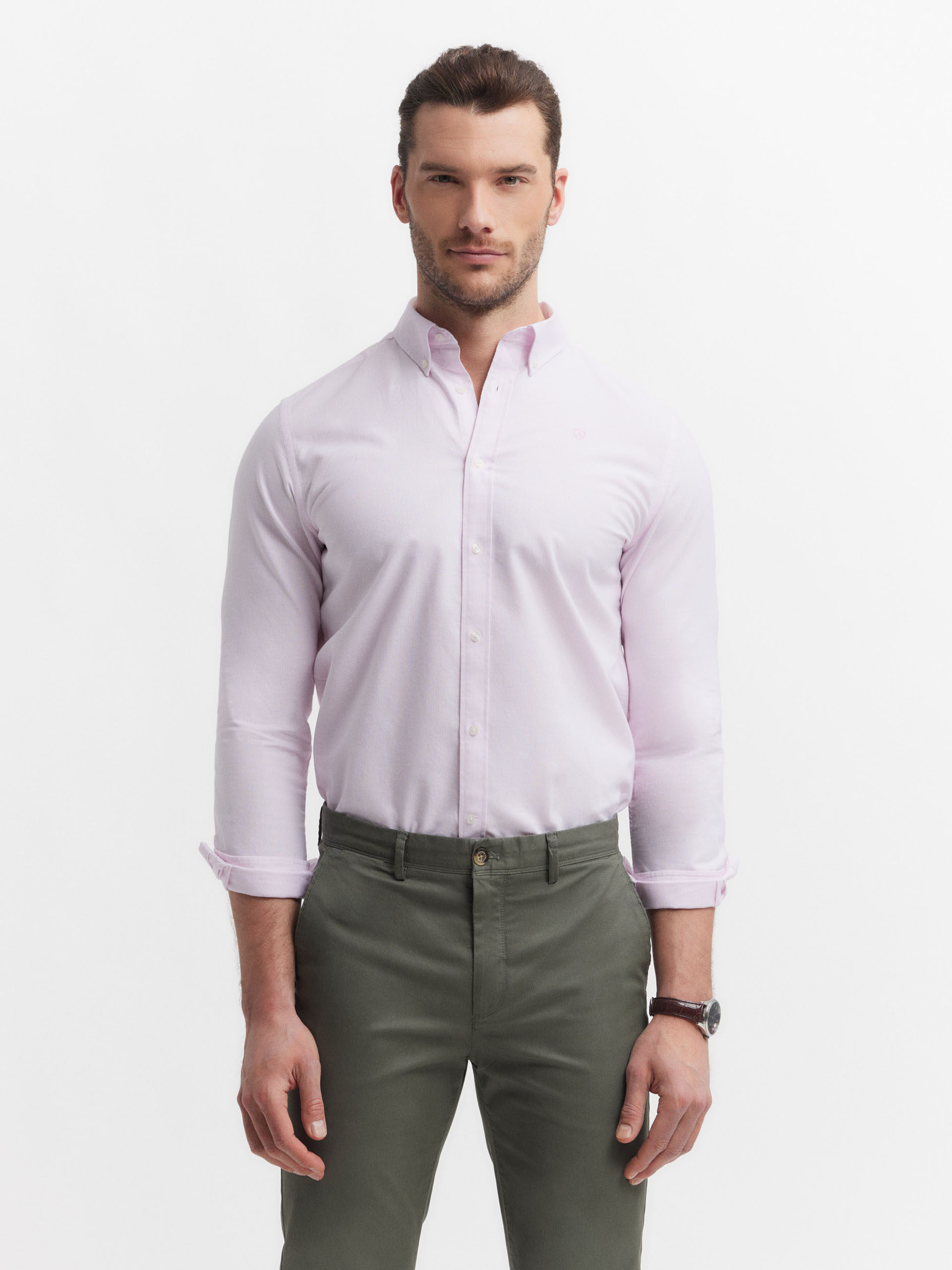 CAMISA OXFORD MIL RAYAS ROSA