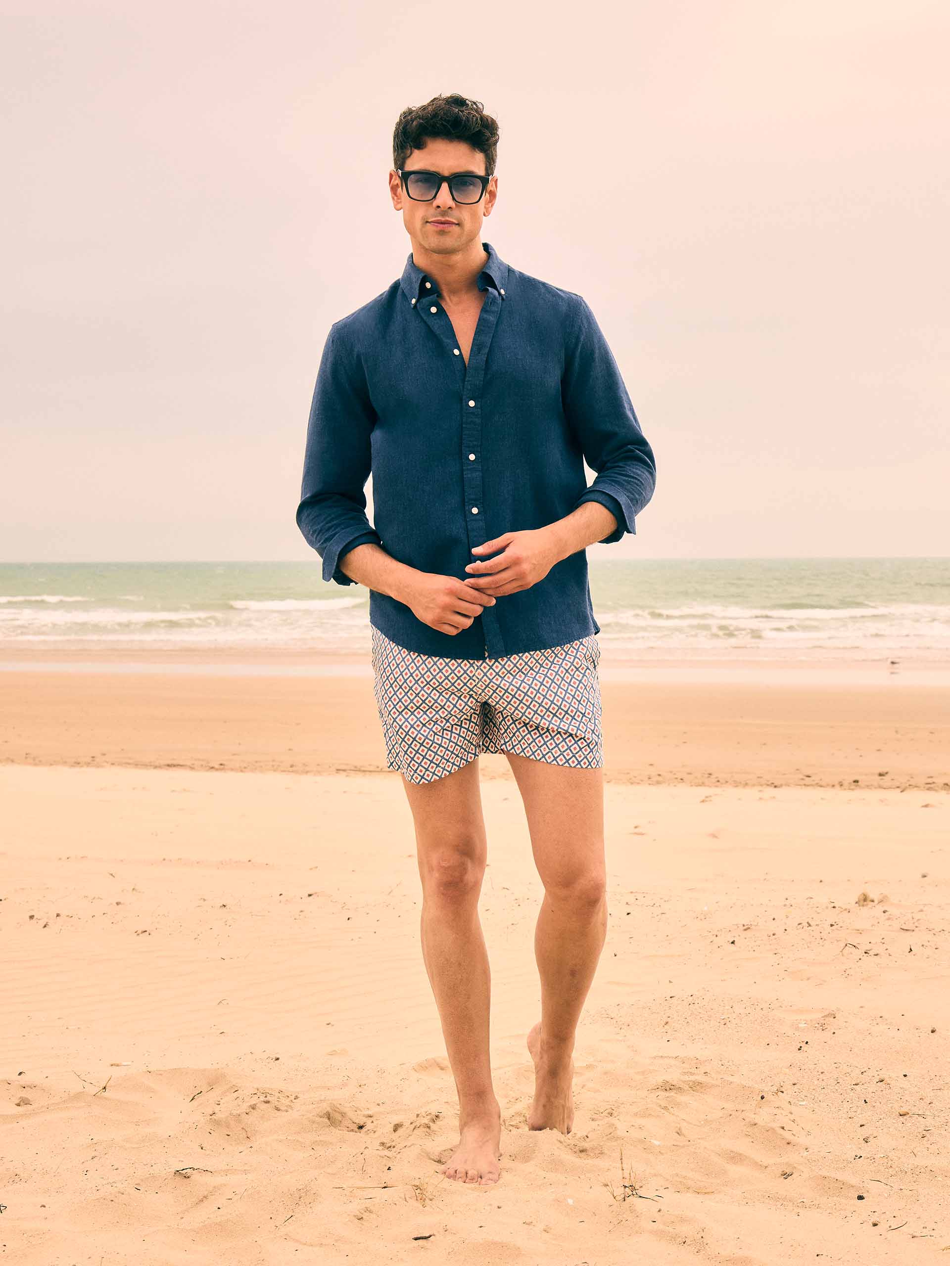 CAMISA LINO C.BOTON AZUL MARINO