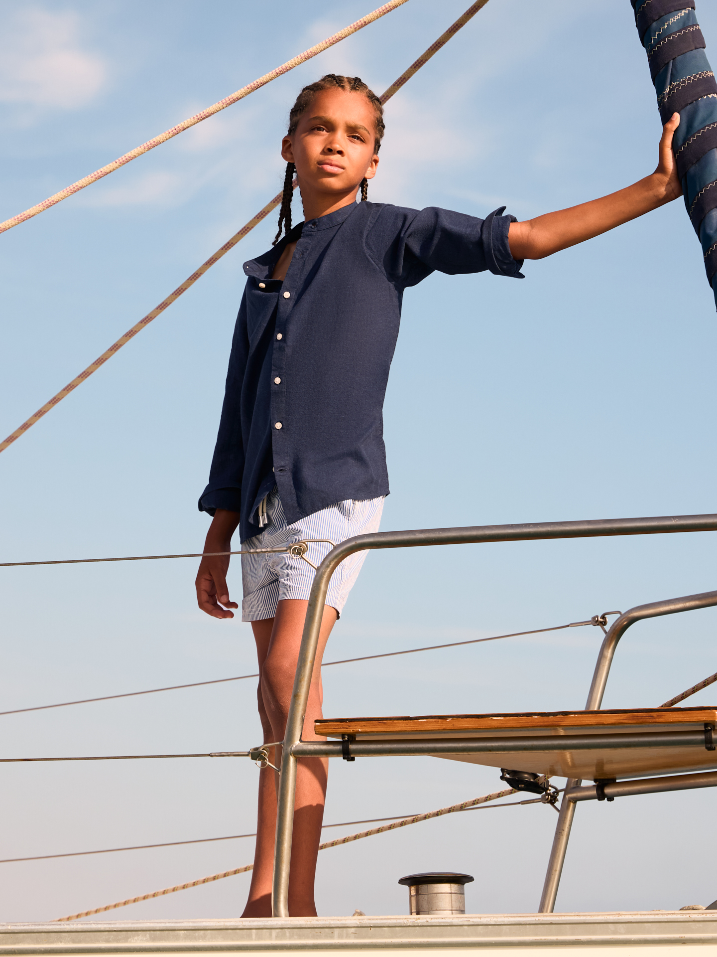 CAMISA LINO MAO KIDS AZUL MARINO