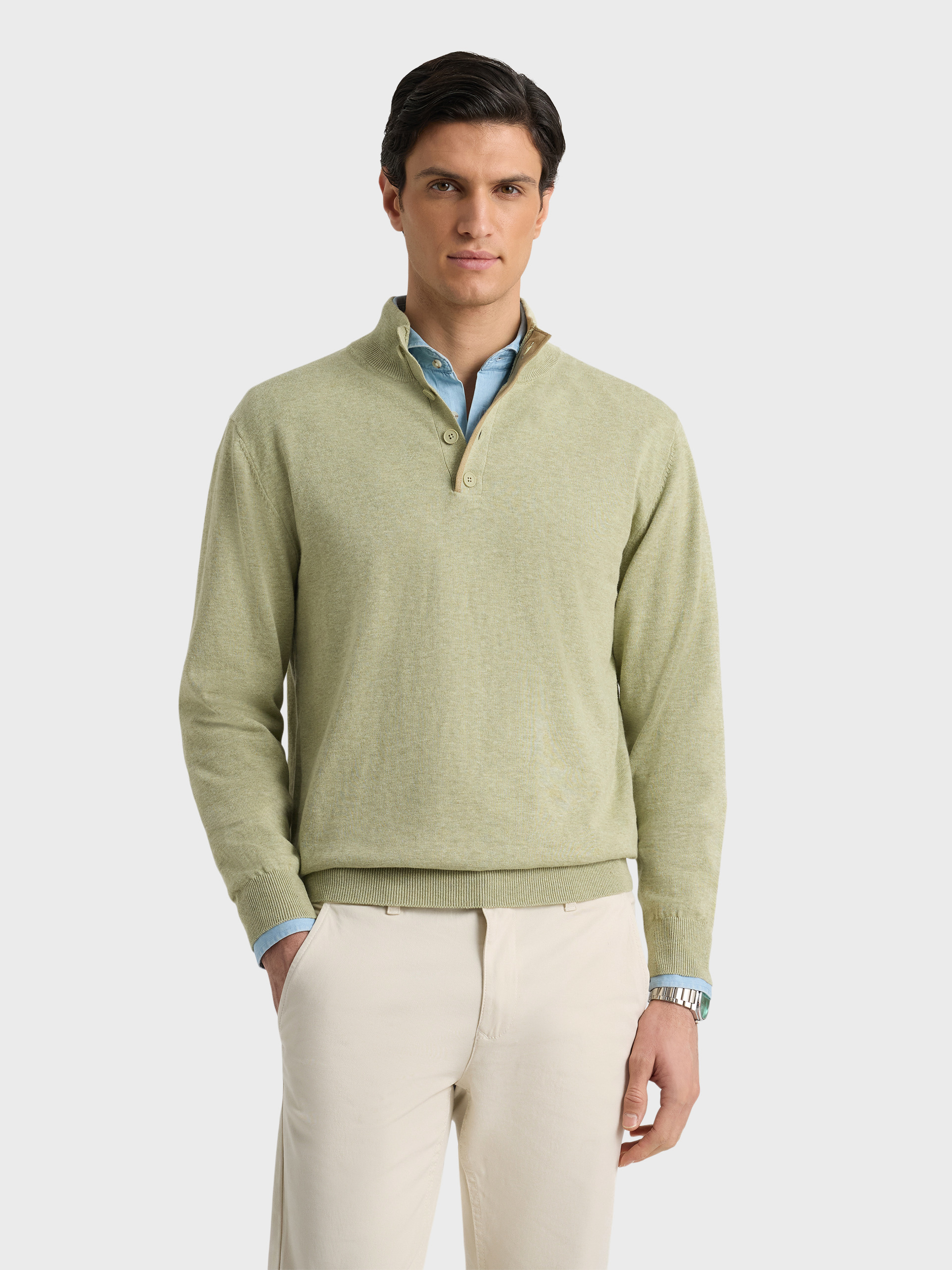 JERSEY BUTTON COLLAR VERDE