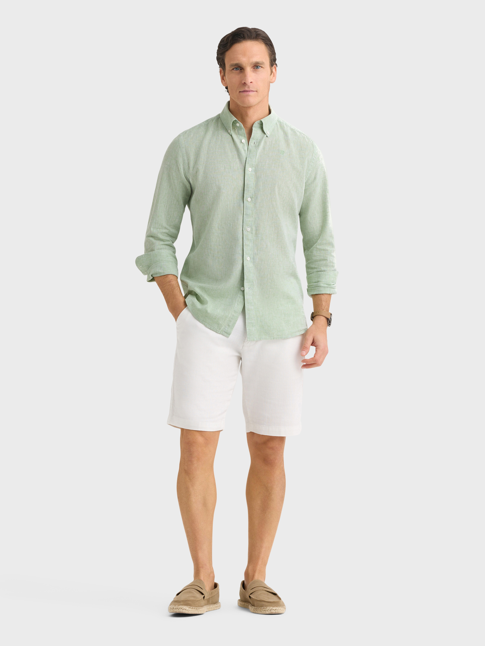 CAMISA LINO C.BOTON VERDE