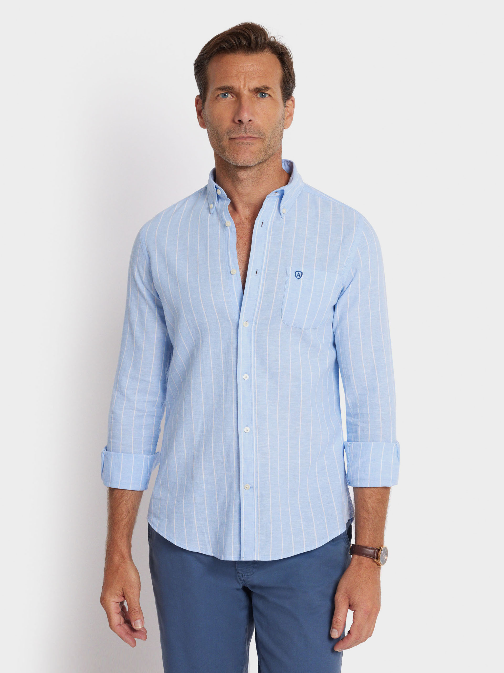 CAMISA LINO BD POCKET AZUL