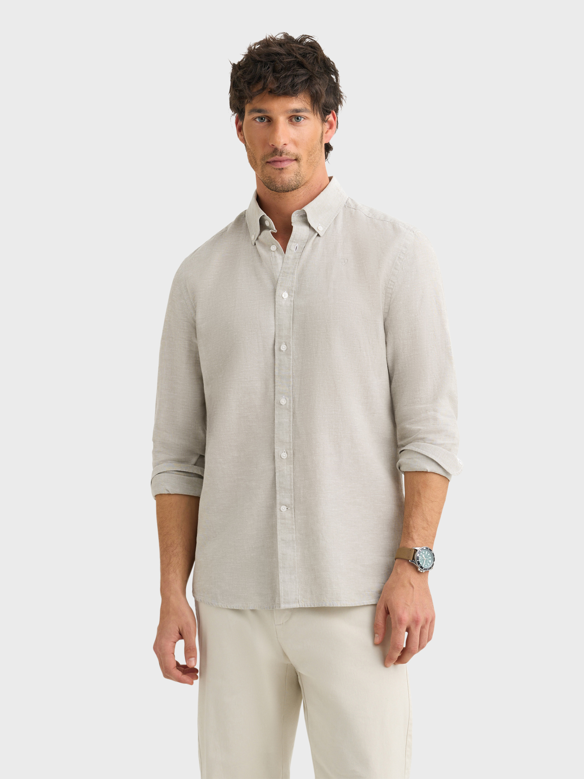 CAMISA LINO C.BOTON VERDE