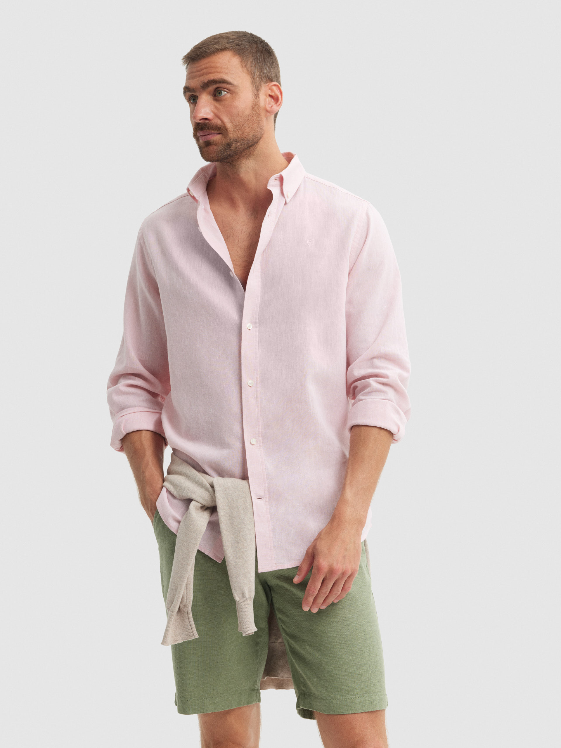 CAMISA LINO C. BOTON SALM&Oacute;N
