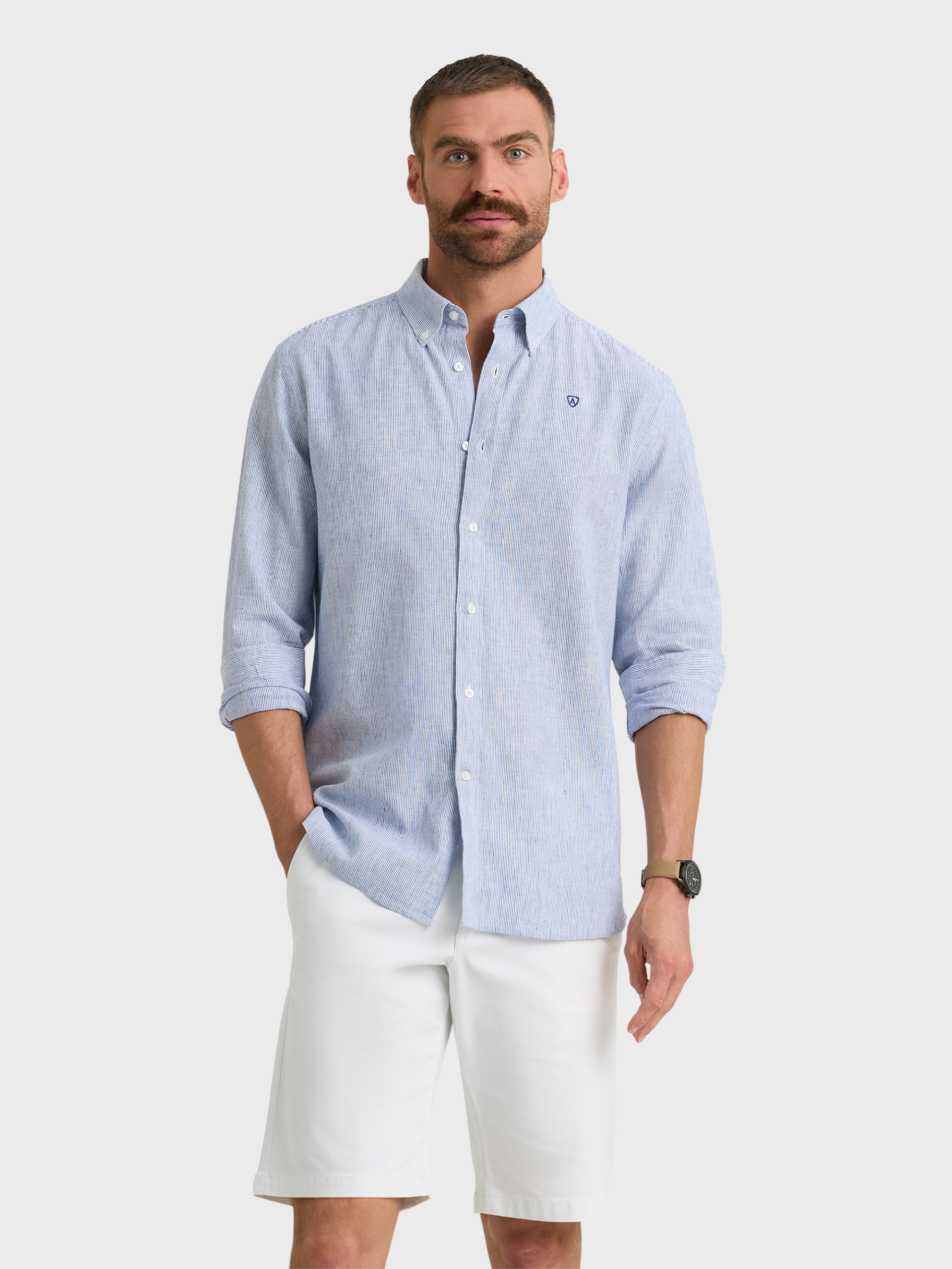 CAMISA LINO MIL RAYAS AZUL MARINO