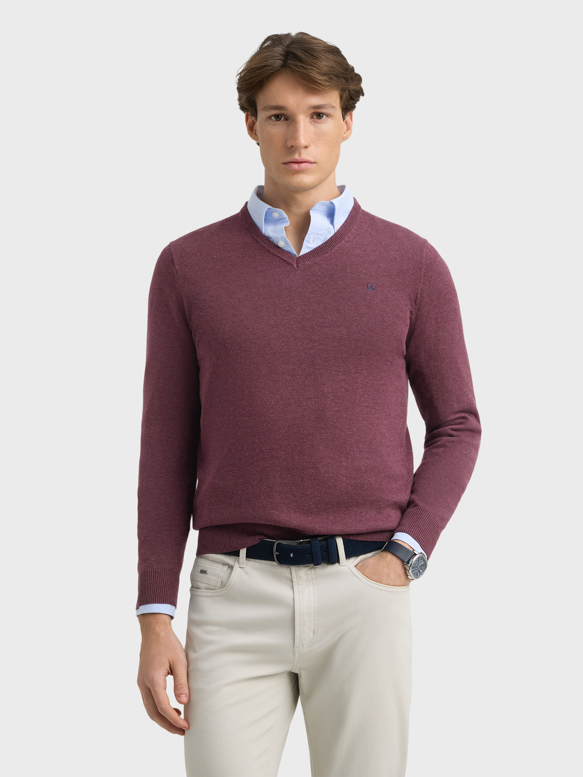 JERSEY V-NECK BASIC BURDEOS