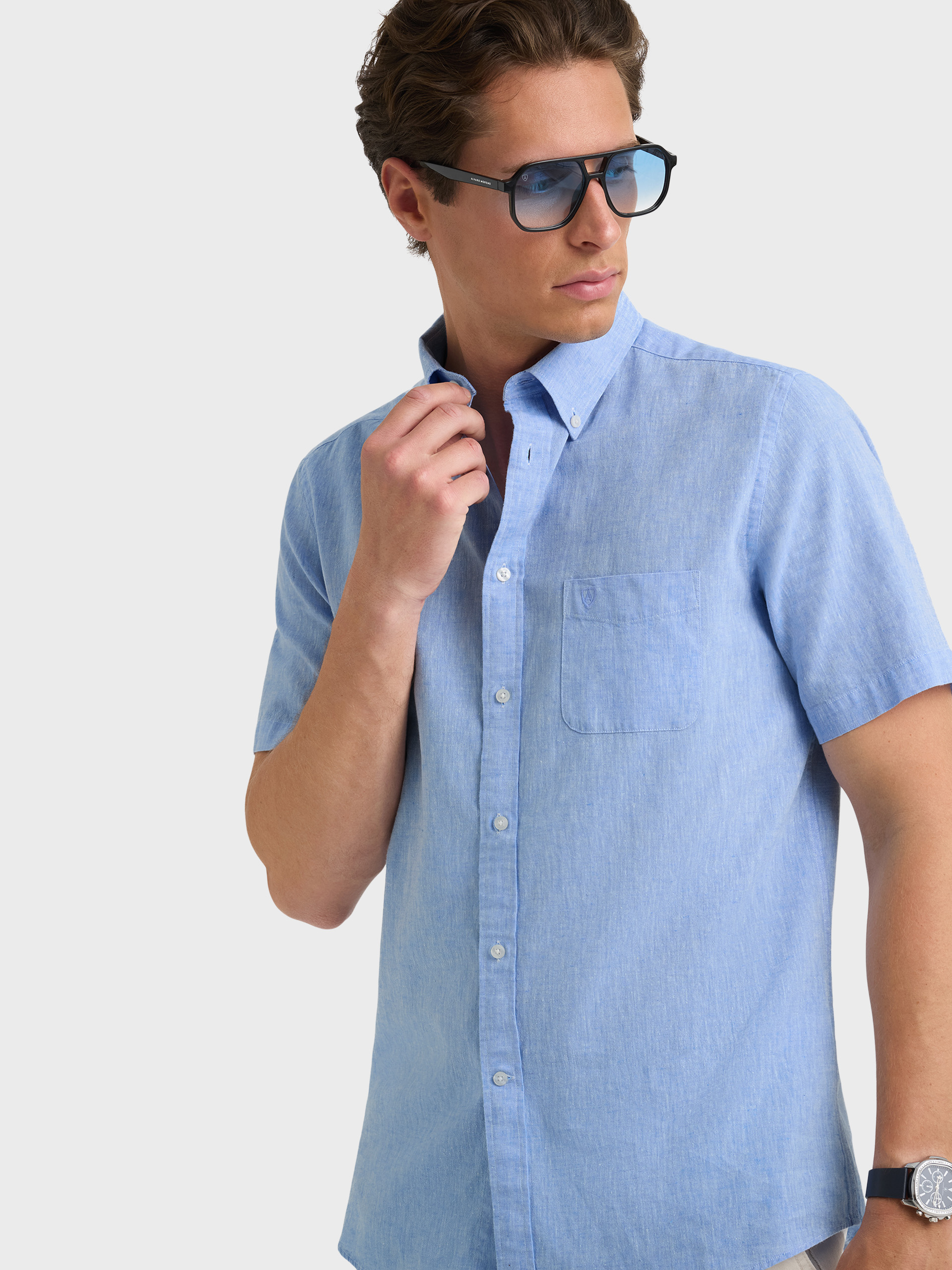 CAMISA LINO M.CORTA CELESTE