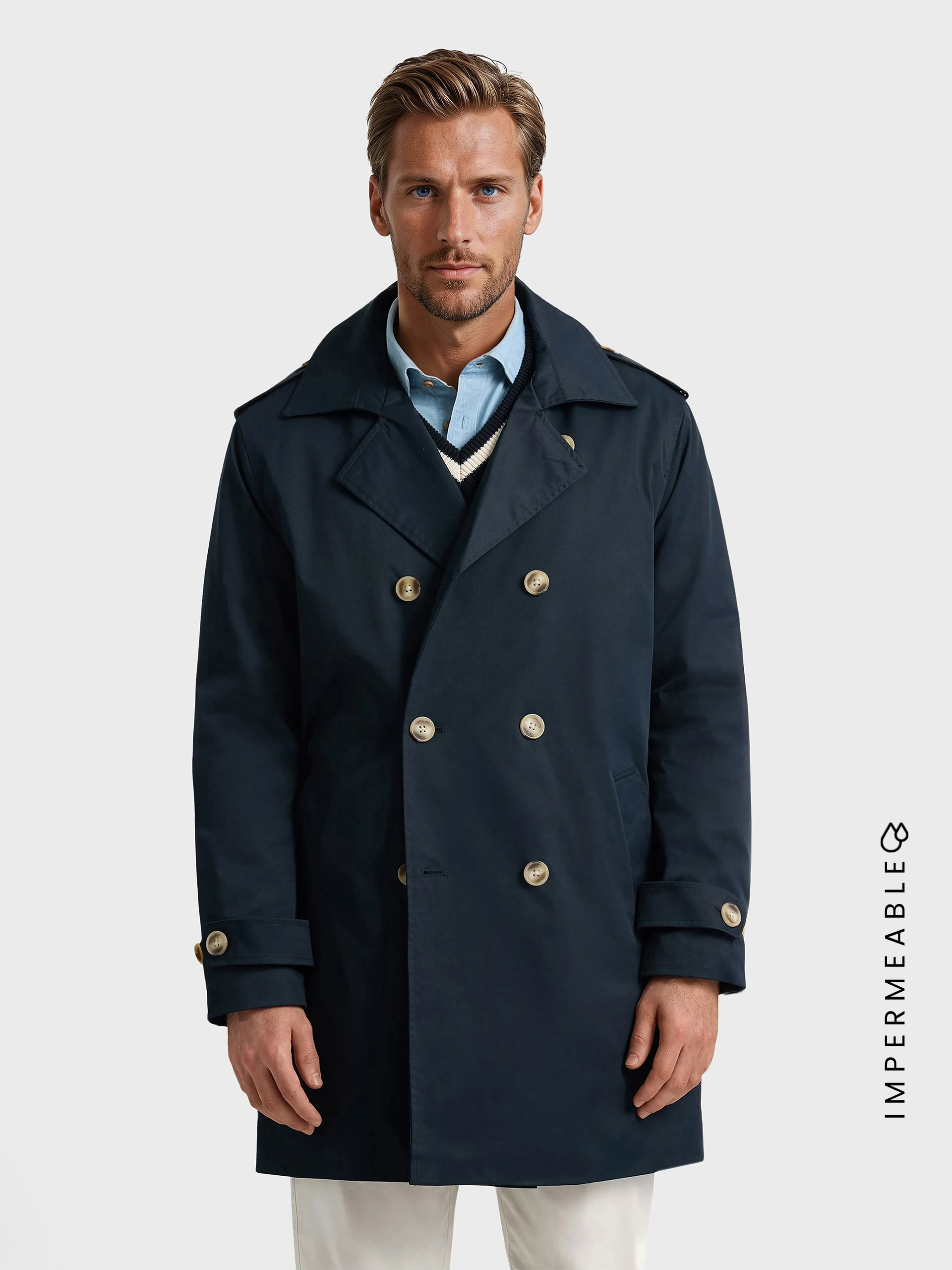 GABARDINA TRENCH AZUL MARINO