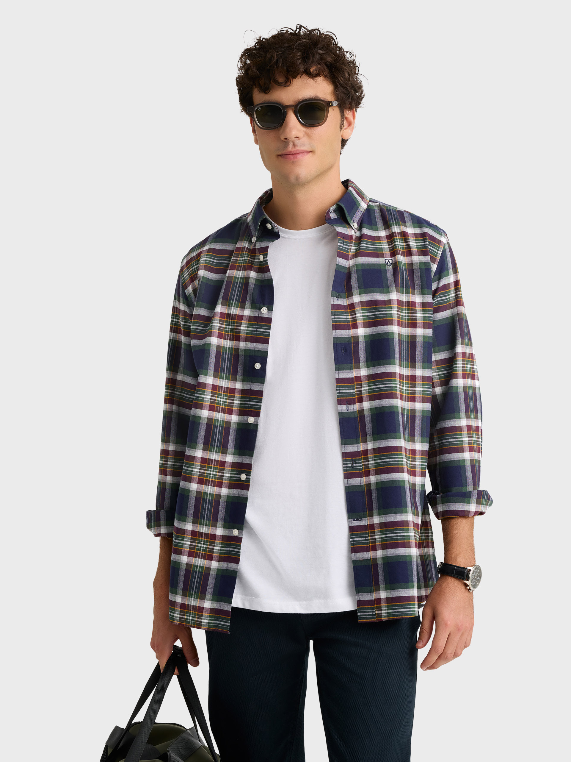 CAMISA OXFORD CHECKS AZUL MARINO