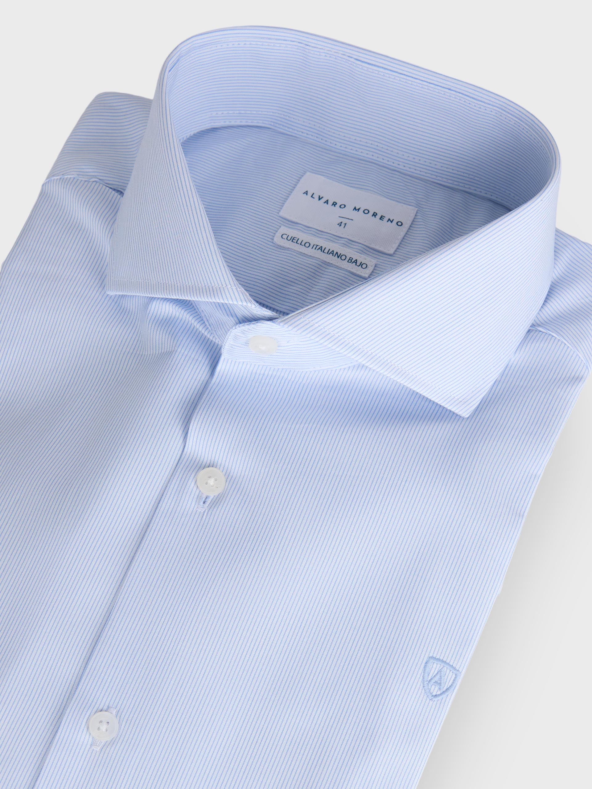 CAMISA VESTIR 500 RAYAS CELESTE