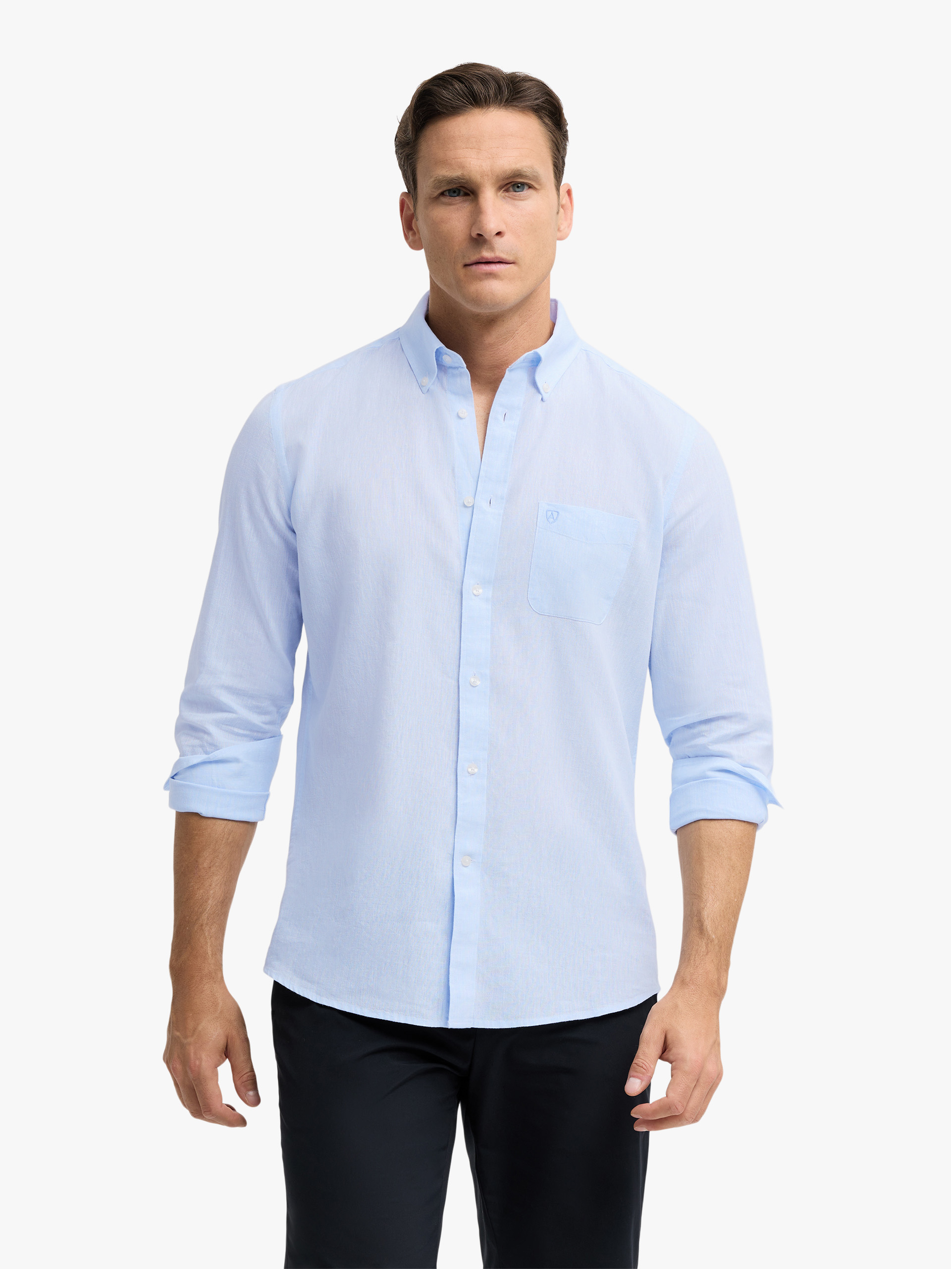 CAMISA LINO BOLSILLO CELESTE