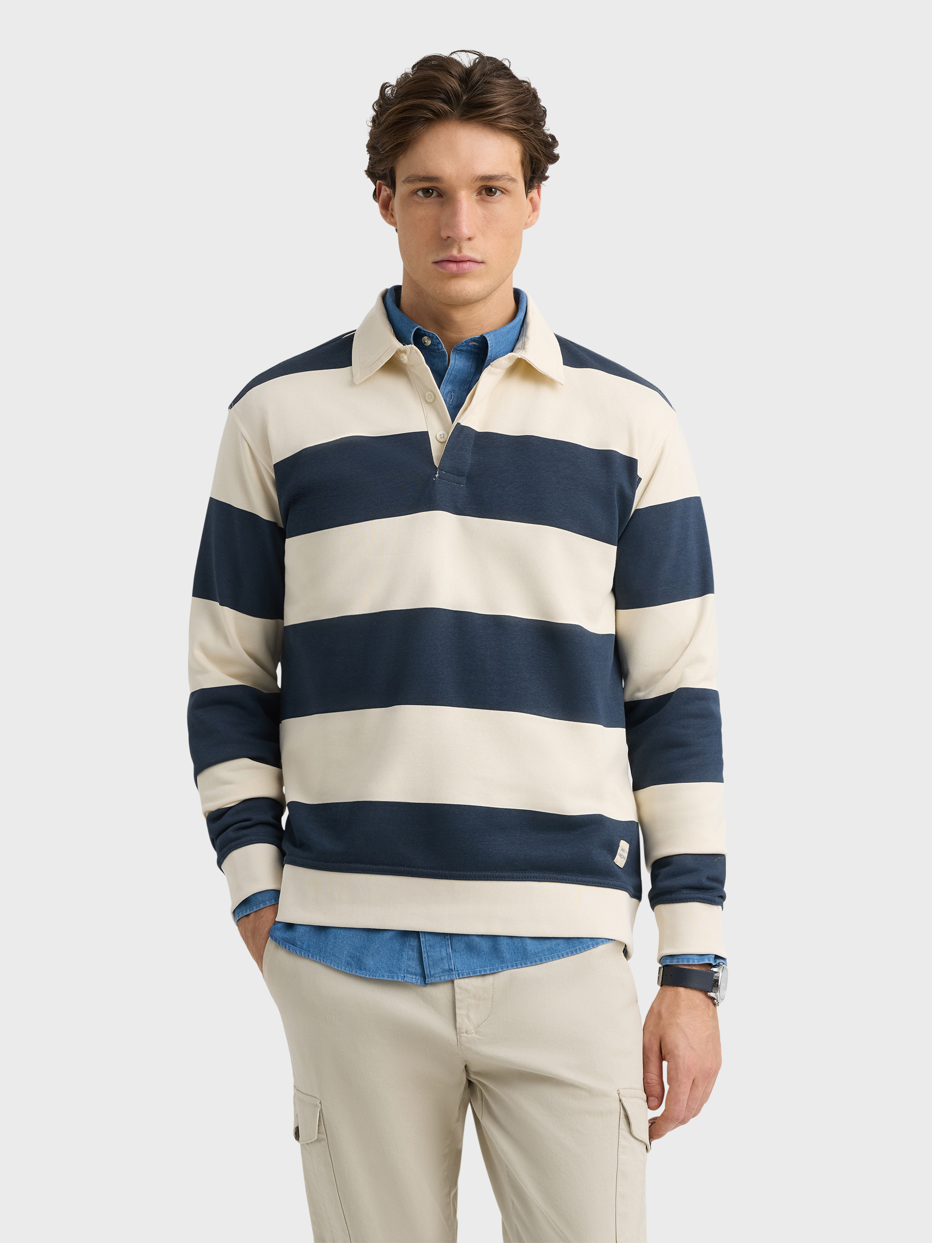 SUDADERA POLO RAYAS BEIGE