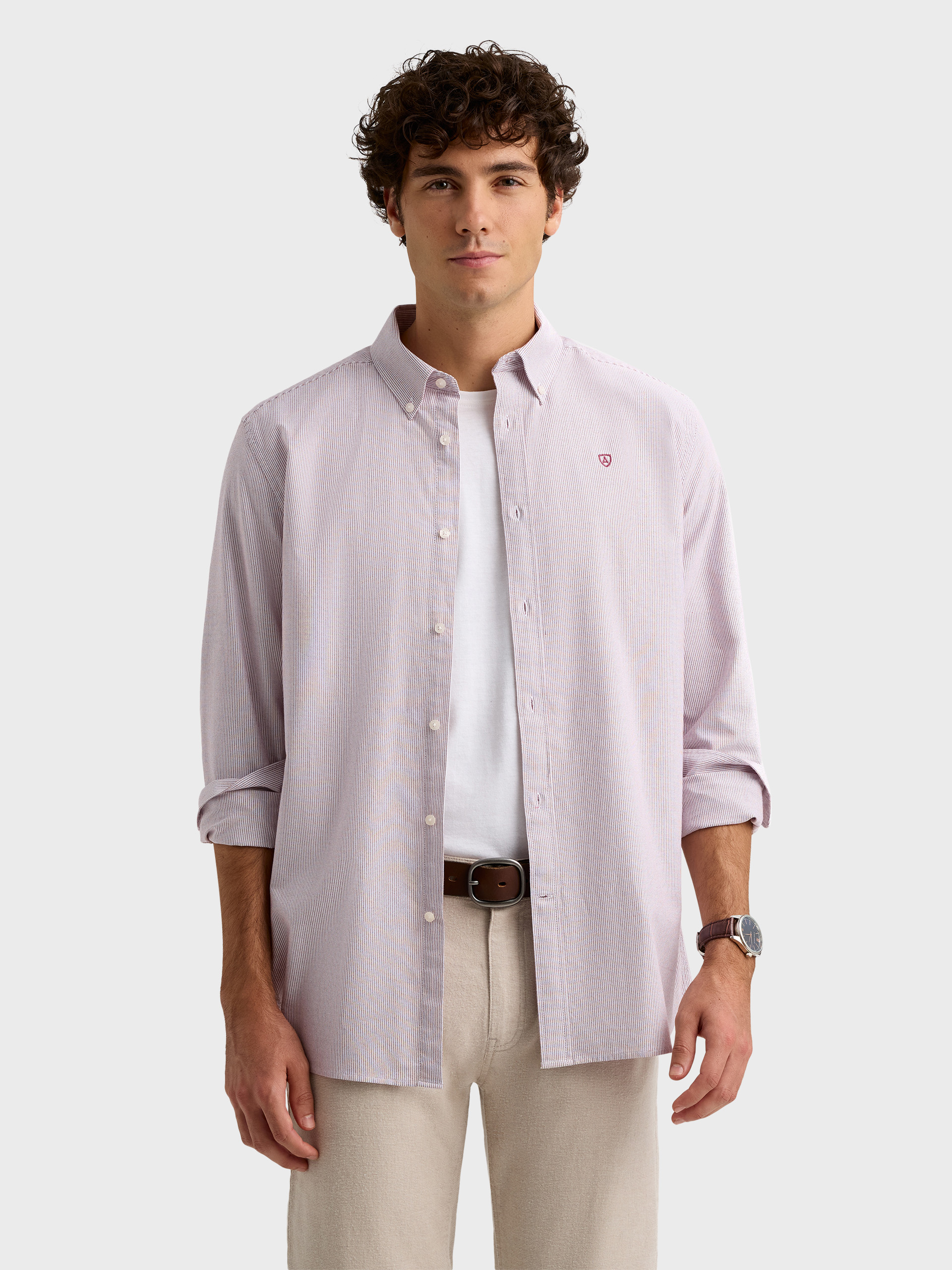 CAMISA OXFORD MIL RAYAS BURDEOS