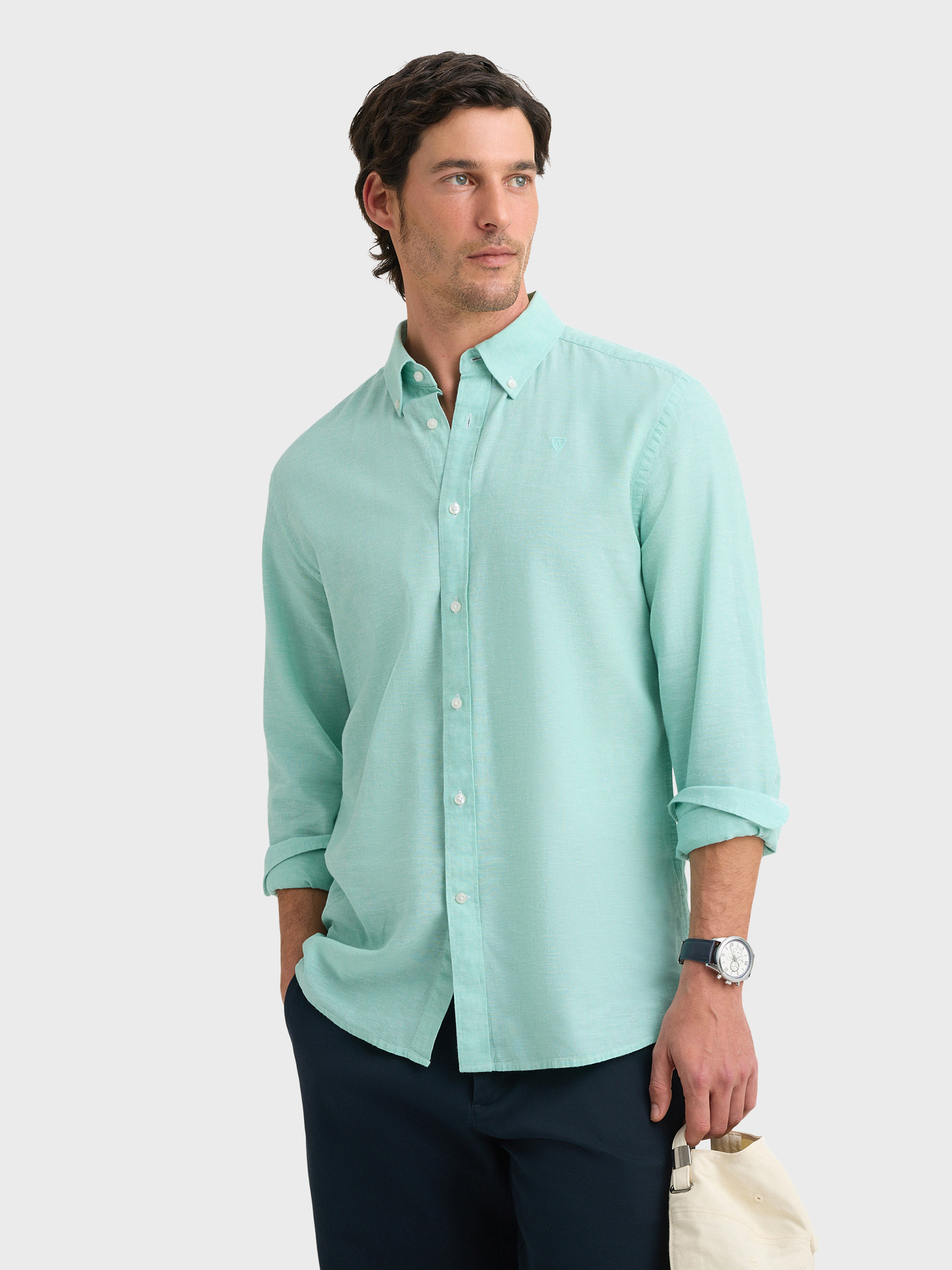 CAMISA LINO C.BOTON VERDE