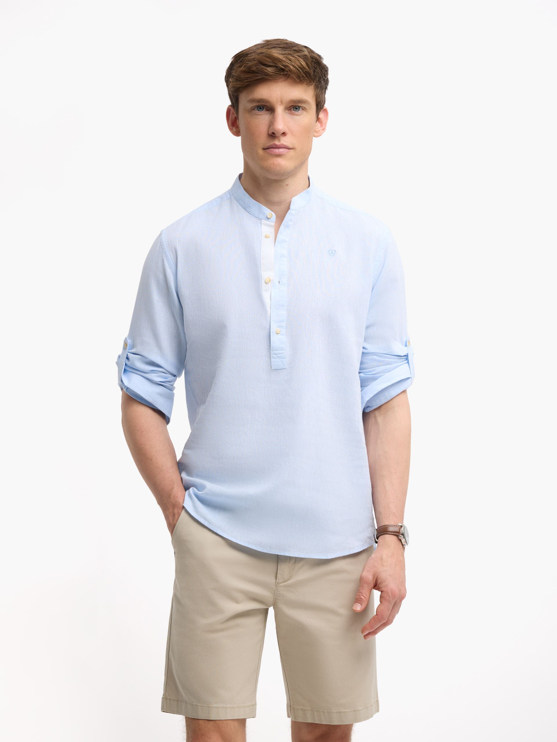 POLERA MAO CONTRASTE CELESTE