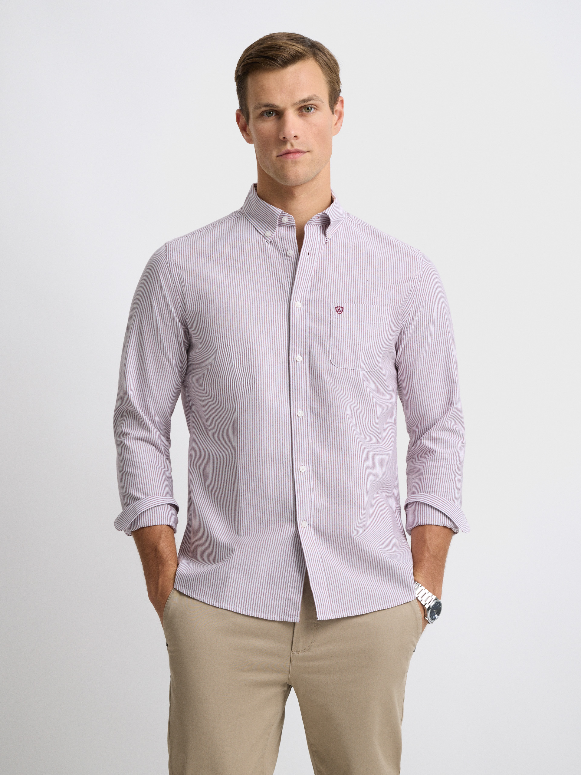 CAMISA OXFORD STRIPES BURDEOS