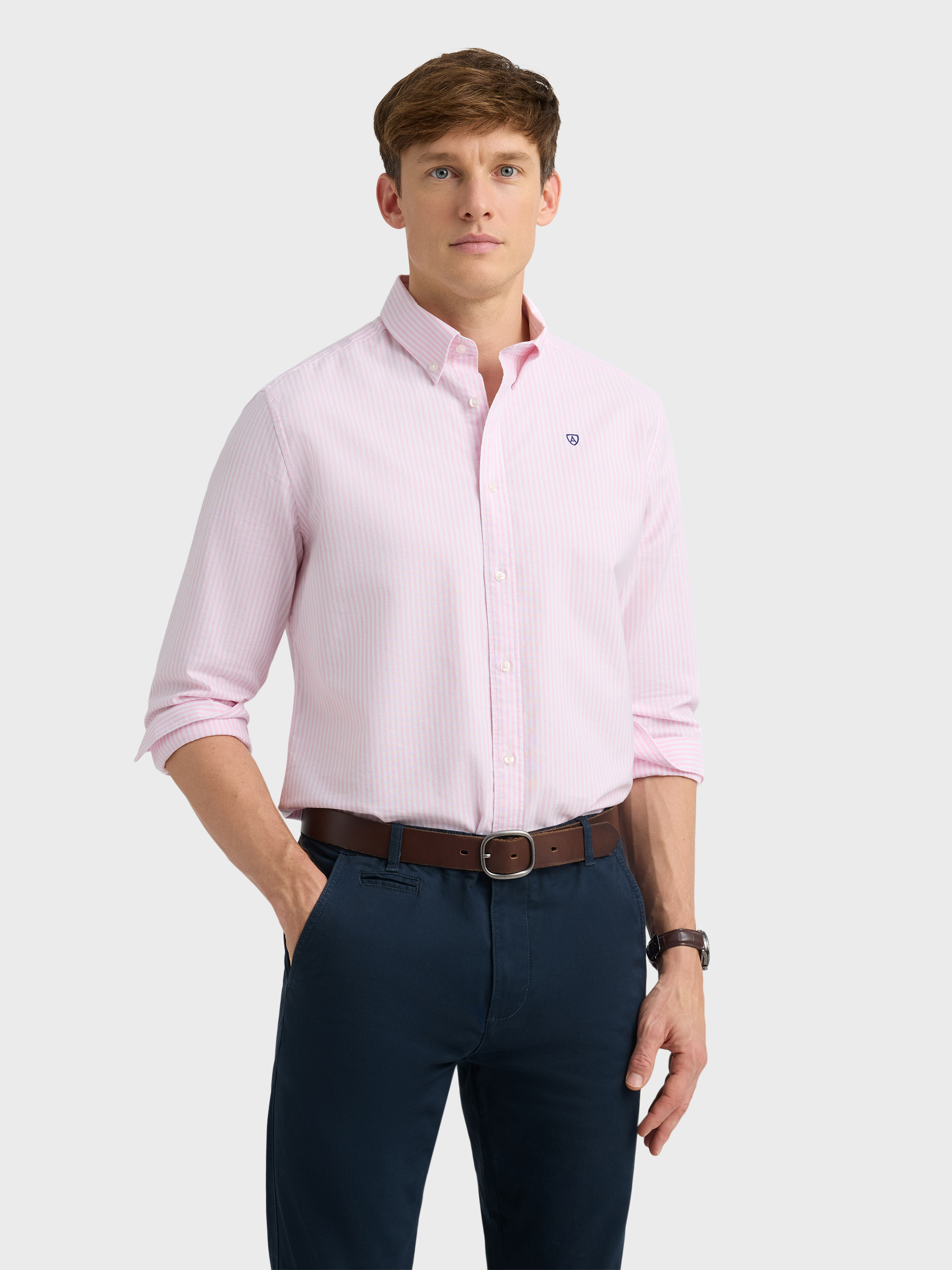 CAMISA OXFORD RAYAS ROSA