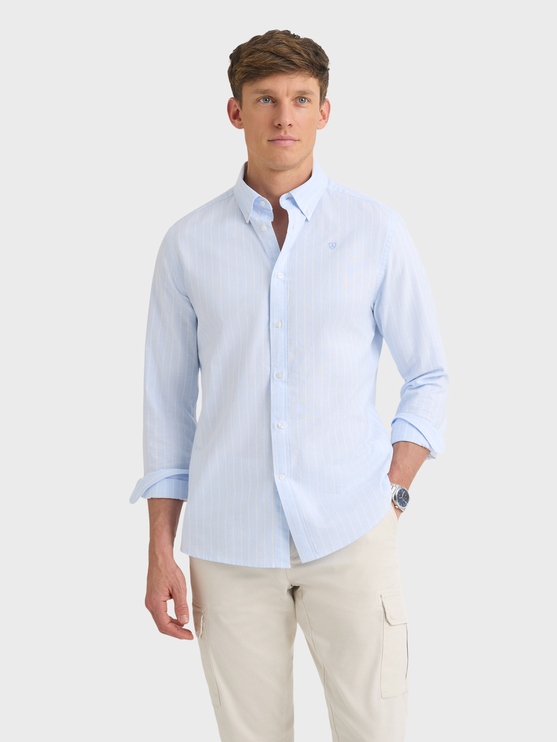 CAMISA OXFORD STRIPES CELESTE