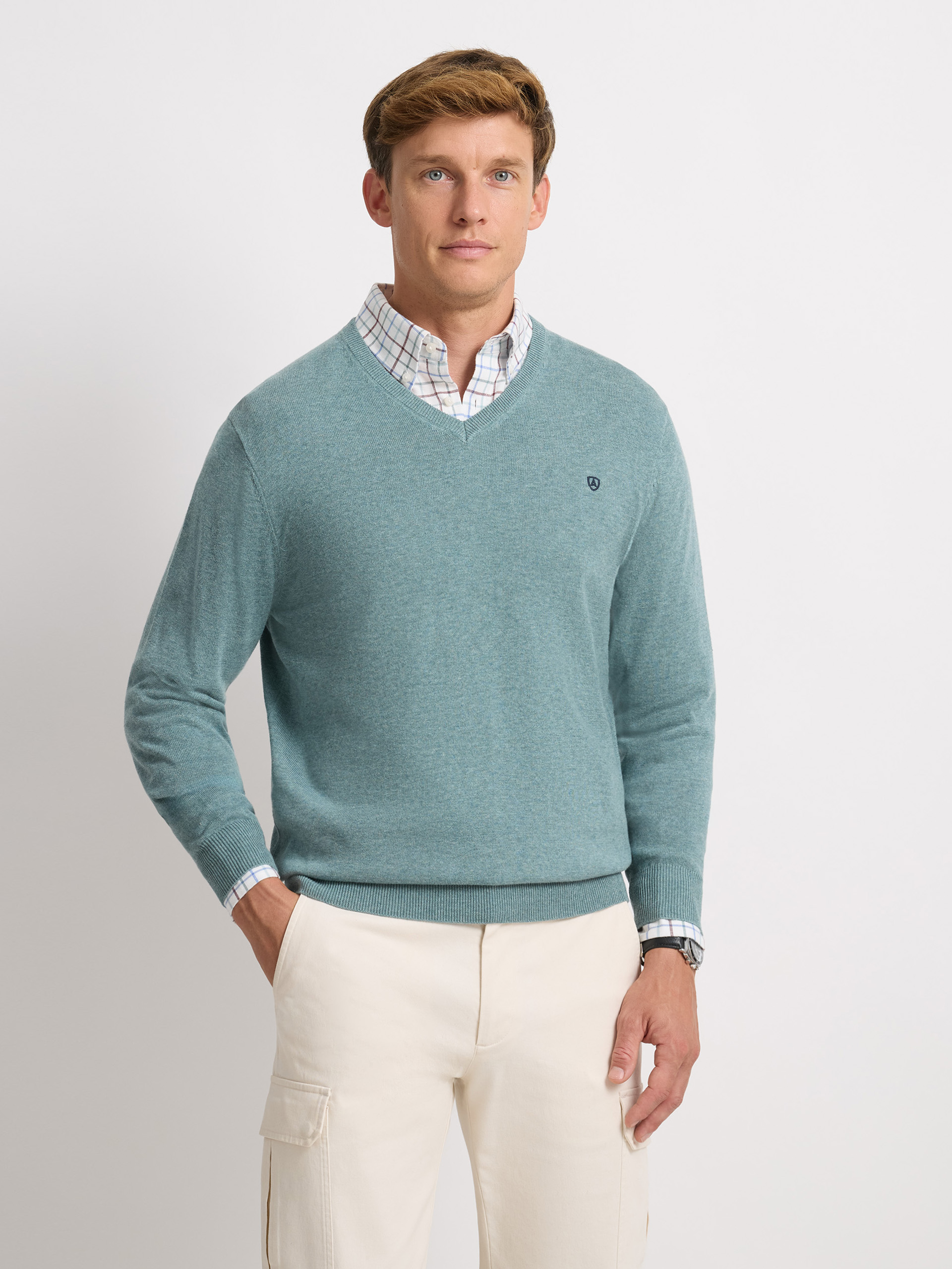 JERSEY V-NECK TRENDY TURQUESA