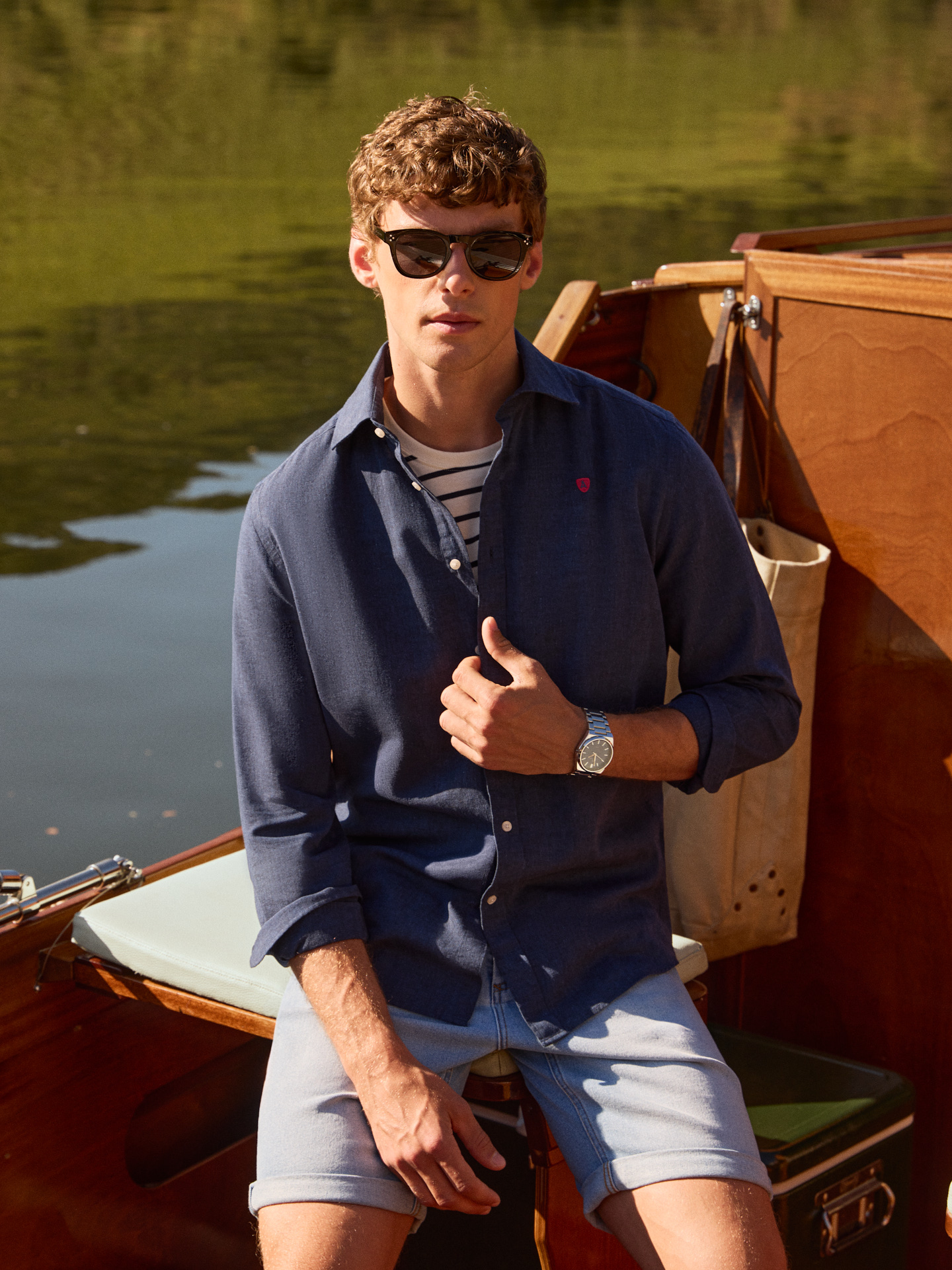 CAMISA LINO CHAMBRAY AZUL MARINO