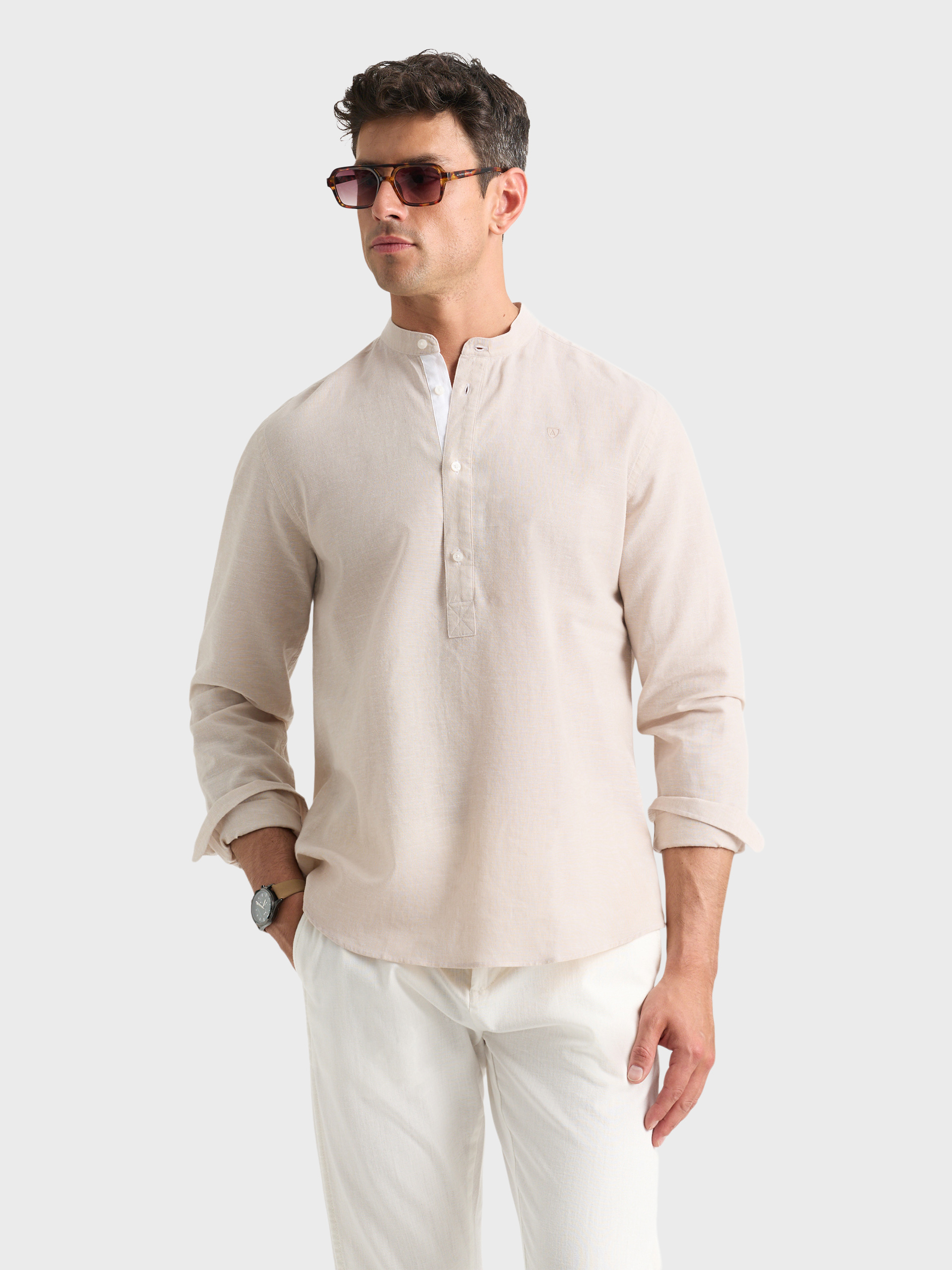 POLERA LINO MAO CONTRASTE BEIGE