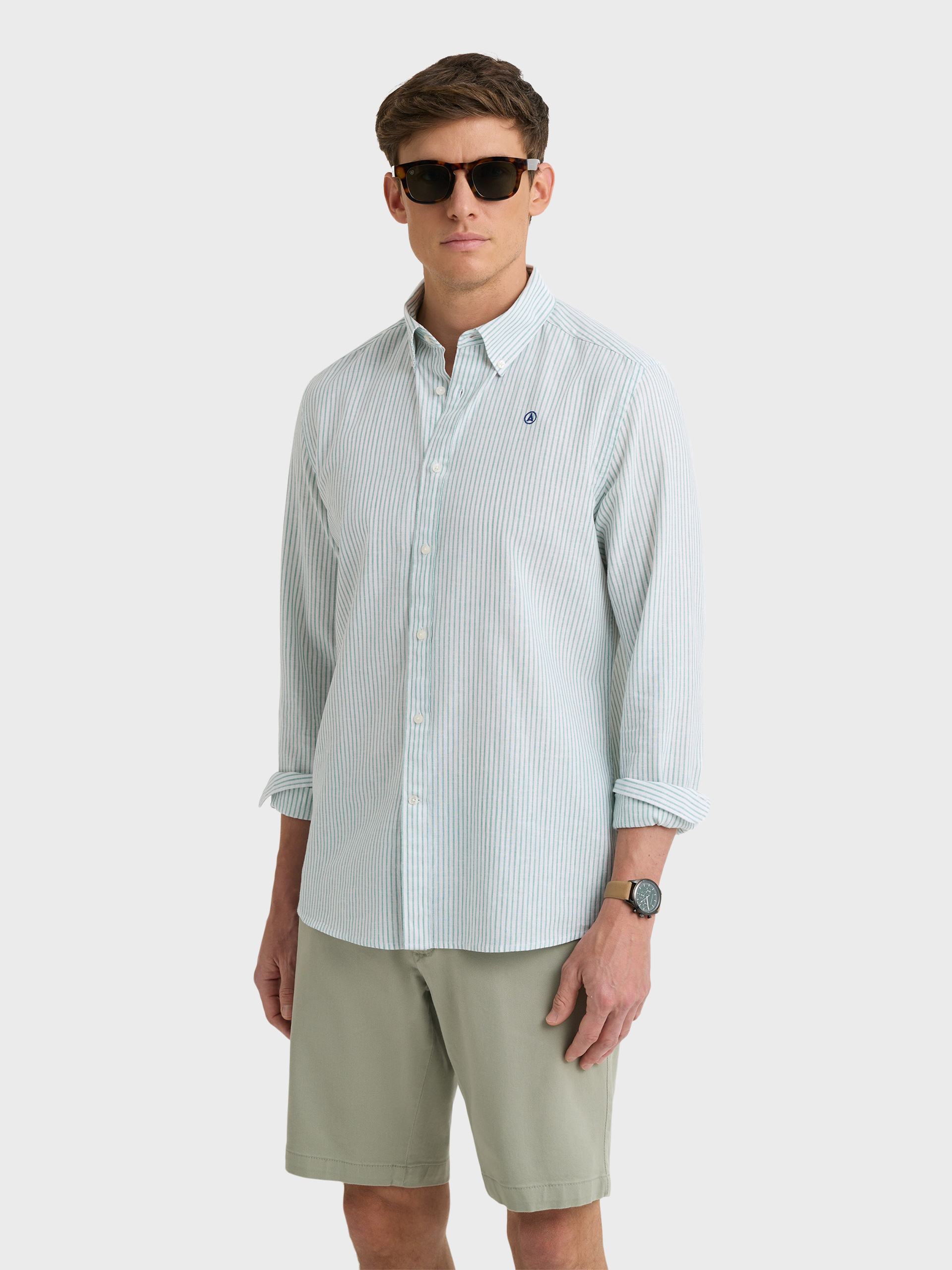 CAMISA LINO STRIPES VERDE