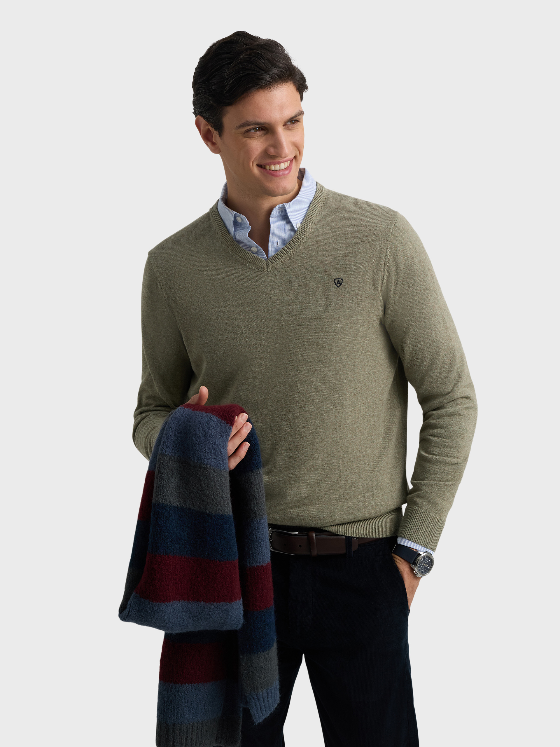 JERSEY V-NECK BASIC VERDE